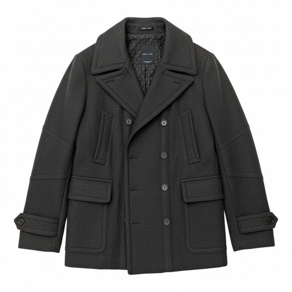 🧥 ZARA MAN Charcoal Wool Coat - Classic, Men (XL) - Picture 2 of 8